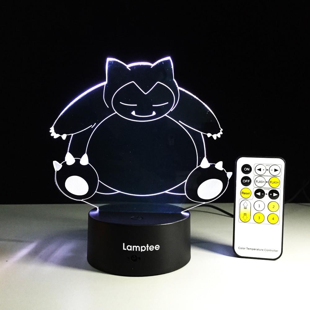 Anime Cute Pokemon Snorlax 3D Illusion Lamp Night Light 3DL276