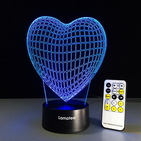 Image of Festival Romantic Love Heart 3D Illusion Lamp Night Light 3DL300