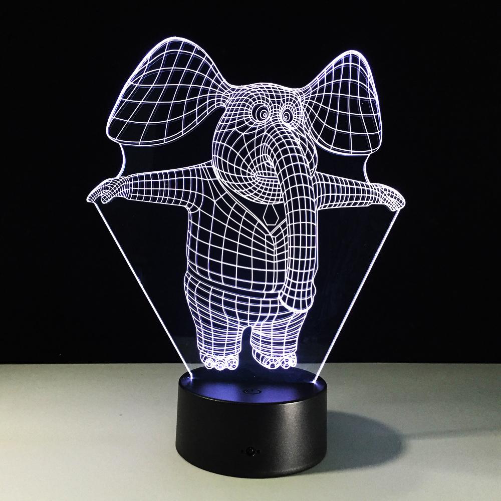 Animal Cartoon Elephant Shaped 3D Illusion Night Light Lamp 3DL333