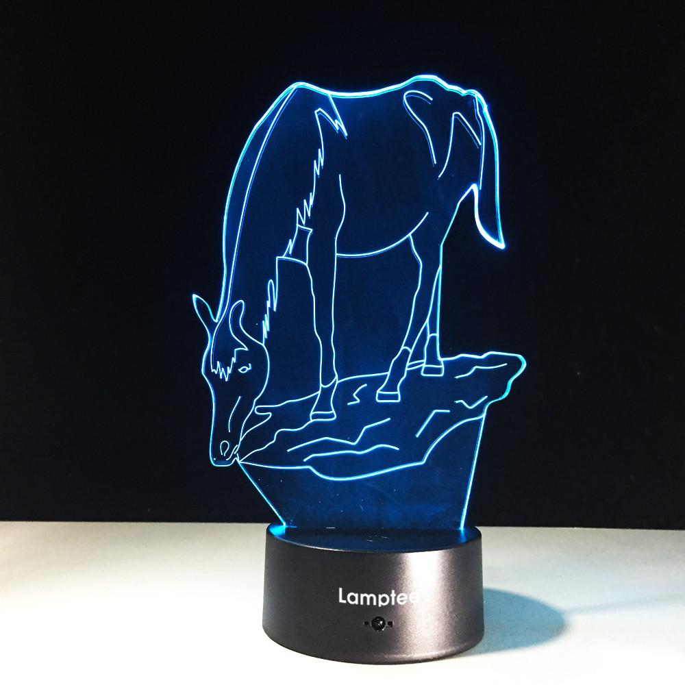 Animal Horse Drinking Water Shaped 3D Illusion Night Light Lamp 3DL338