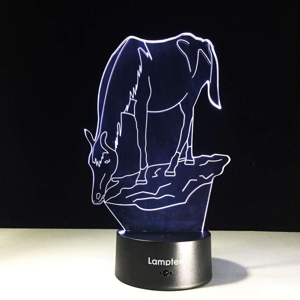 Animal Horse Drinking Water Shaped 3D Illusion Night Light Lamp 3DL338