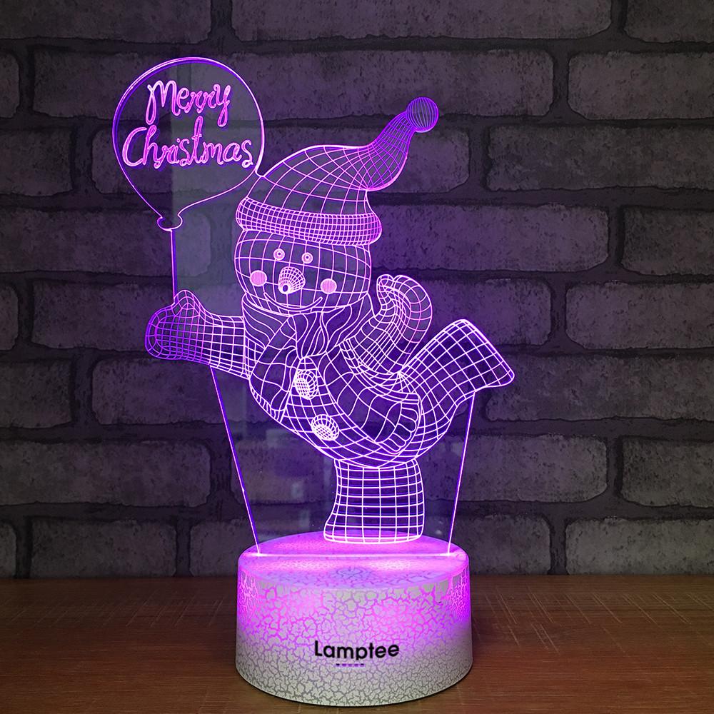 Crack Lighting Base Festival Merry Christmas Snowman 3D Illusion Lamp Night Light 3DL346