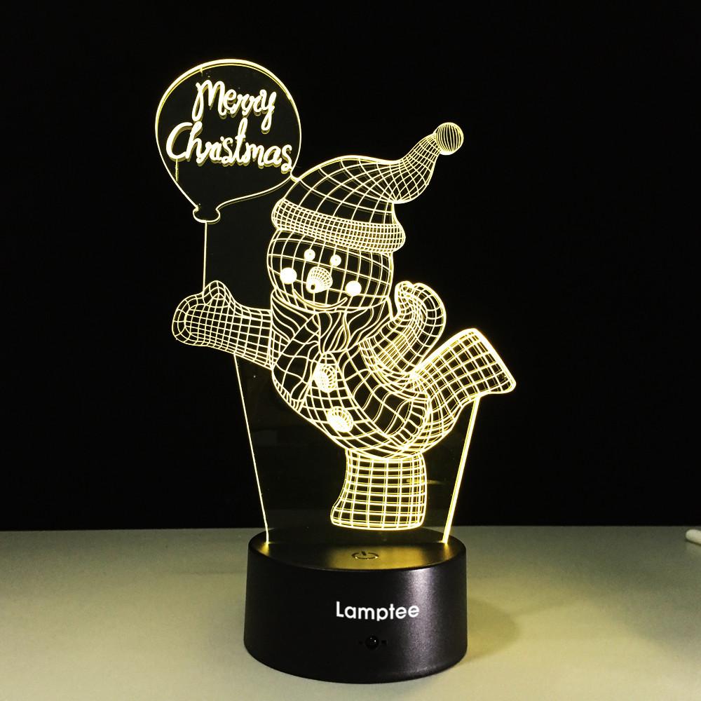 Festival Merry Christmas Snowman 3D Illusion Lamp Night Light 3DL346