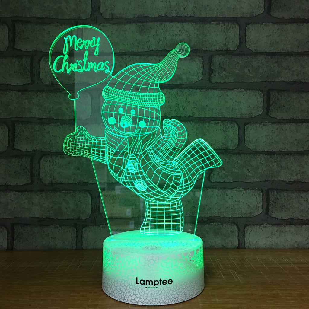 Crack Lighting Base Festival Merry Christmas Snowman 3D Illusion Lamp Night Light 3DL346