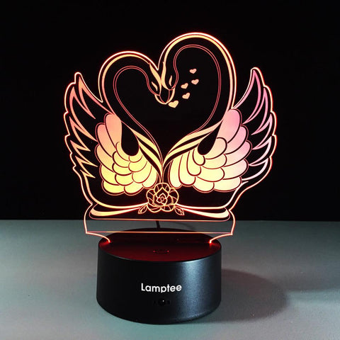 Image of Animal Lovemaking Swan 3D Illusion Night Light Lamp 3DL361