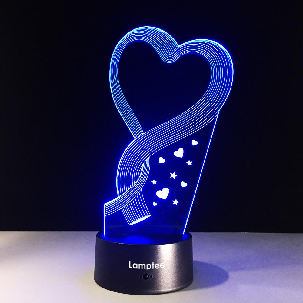 Festival Valentine Day Love Heart 3D Illusion Lamp Night Light 3DL363
