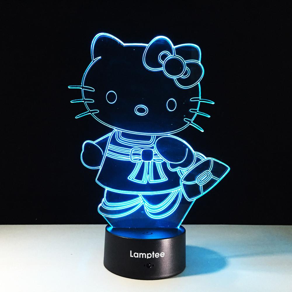 Anime Kawaii Cartoon Hello Kitty 3D Illusion Lamp Night Light 3DL366