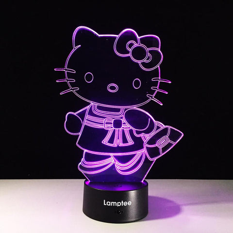 Image of Anime Kawaii Cartoon Hello Kitty 3D Illusion Lamp Night Light 3DL366