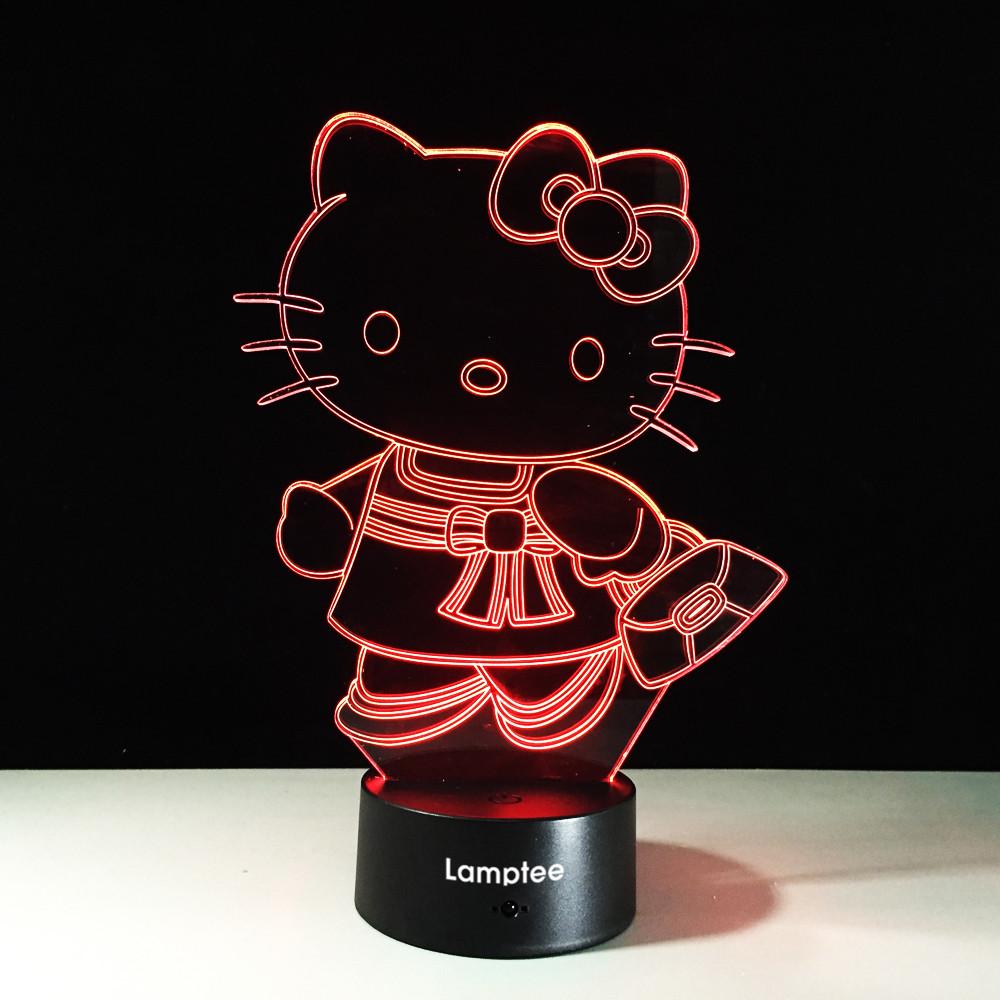 Anime Kawaii Cartoon Hello Kitty 3D Illusion Lamp Night Light 3DL366