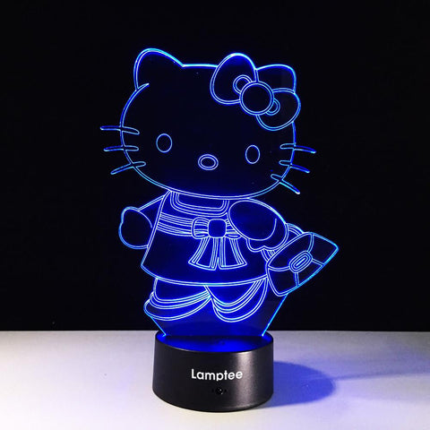 Image of Anime Kawaii Cartoon Hello Kitty 3D Illusion Lamp Night Light 3DL366