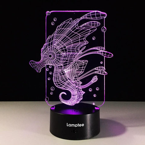 Image of Animal Cute Sea Horse Shaped 3D Illusion Night Light Lamp 3DL464