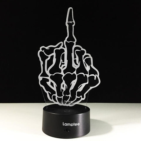 Image of Gesture Special Middle Finger Skull 3D Illusion Night Light Lamp 3DL405