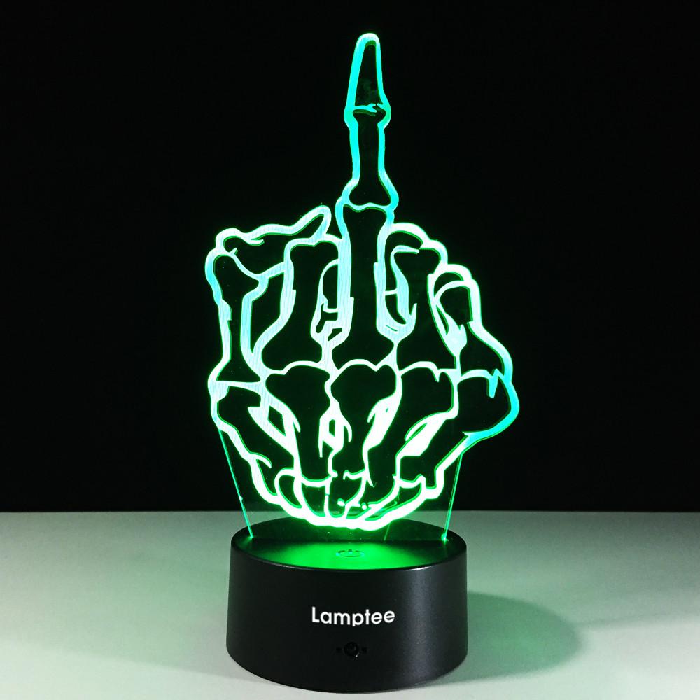 Gesture Special Middle Finger Skull 3D Illusion Night Light Lamp 3DL405