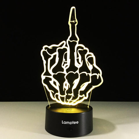 Image of Gesture Special Middle Finger Skull 3D Illusion Night Light Lamp 3DL405