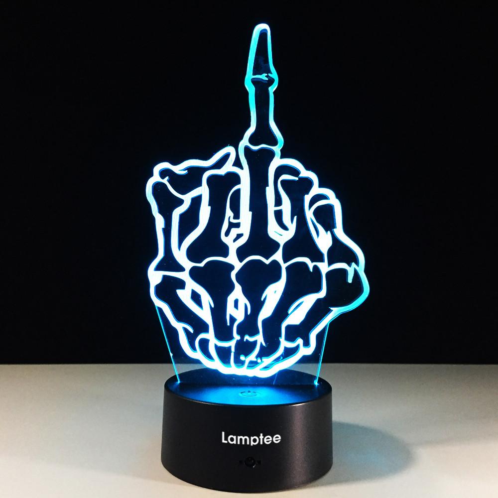 Gesture Special Middle Finger Skull 3D Illusion Night Light Lamp 3DL405