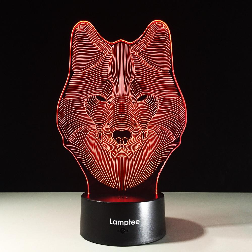 Animal Wolf Head 3D Illusion Lamp Night Light 3DL406