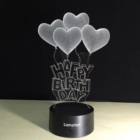 Image of Festival Creative Love Heart Balloon Happy Birthday 3D Illusion Lamp Night Light 3DL048