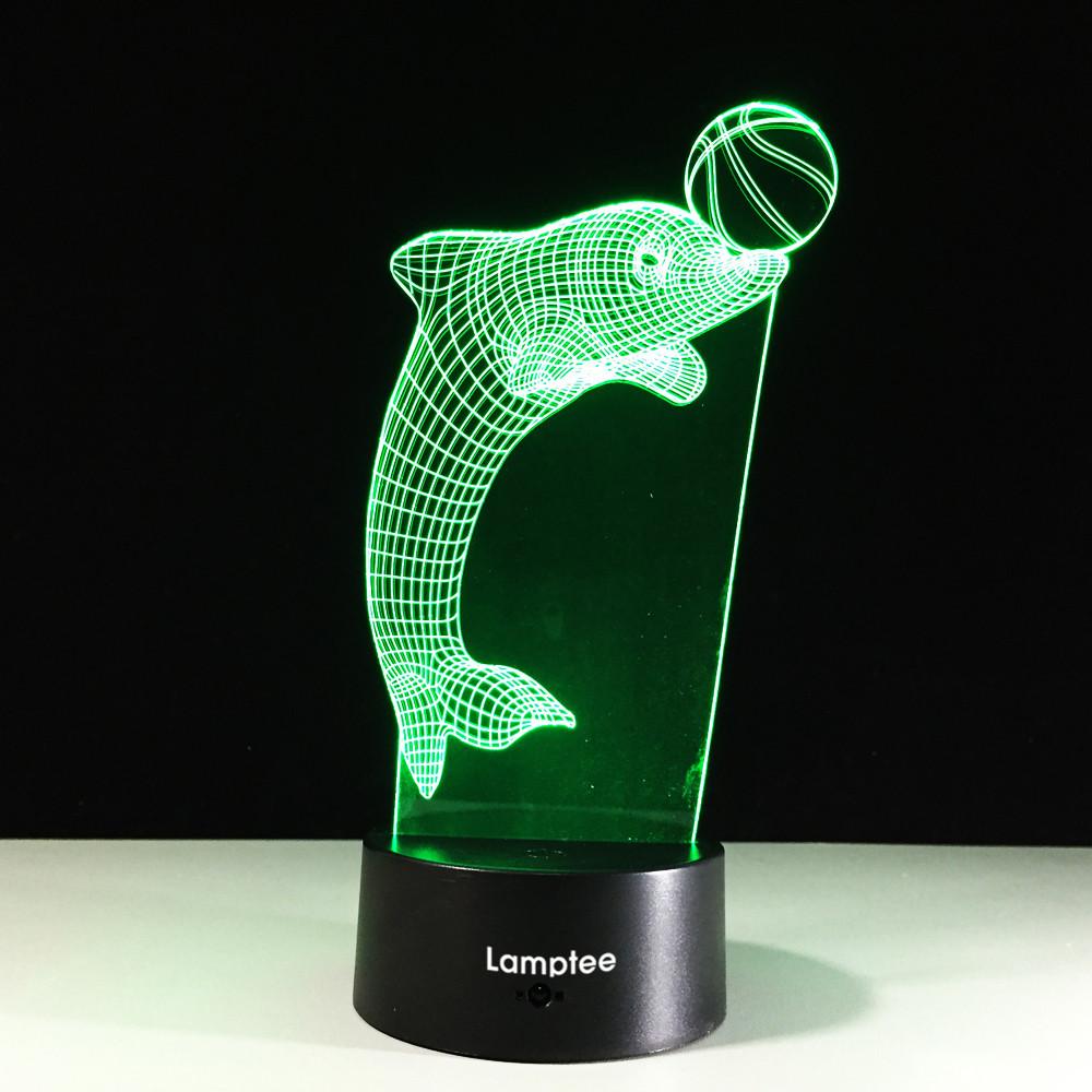 Animal Playful Dolphin Shaped 3D Illusion Night Light Lamp 3DL049