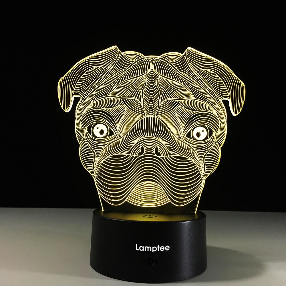Animal Pug Head Shaped 3D Illusion Night Light Lamp 3DL496