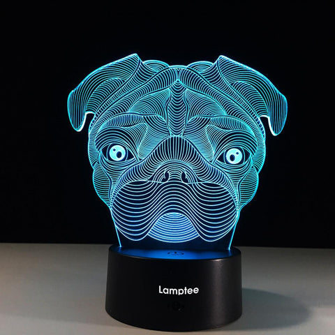 Image of Animal Pug Head Shaped 3D Illusion Night Light Lamp 3DL496
