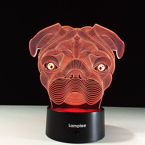 Image of Animal Pug Head Shaped 3D Illusion Night Light Lamp 3DL496