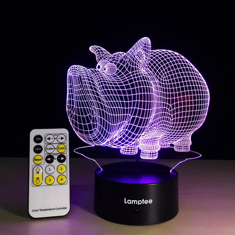 Image of Animal Hippo 3D Illusion Lamp Night Light 3DL055