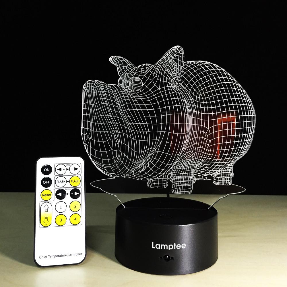 Animal Hippo 3D Illusion Lamp Night Light 3DL055