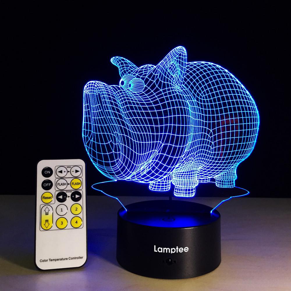 Animal Hippo 3D Illusion Lamp Night Light 3DL055