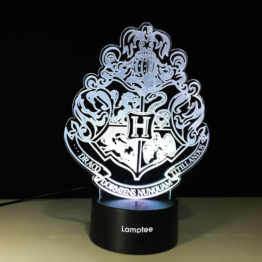 Anime Harry Potter HOGWARTS Magic School Emblem 3D Illusion Night Light Lamp 3DL558