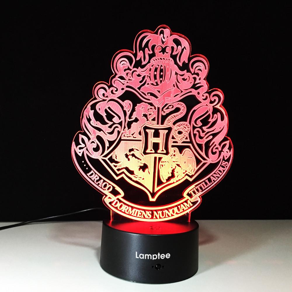 Anime Harry Potter HOGWARTS Magic School Emblem 3D Illusion Night Light Lamp 3DL558