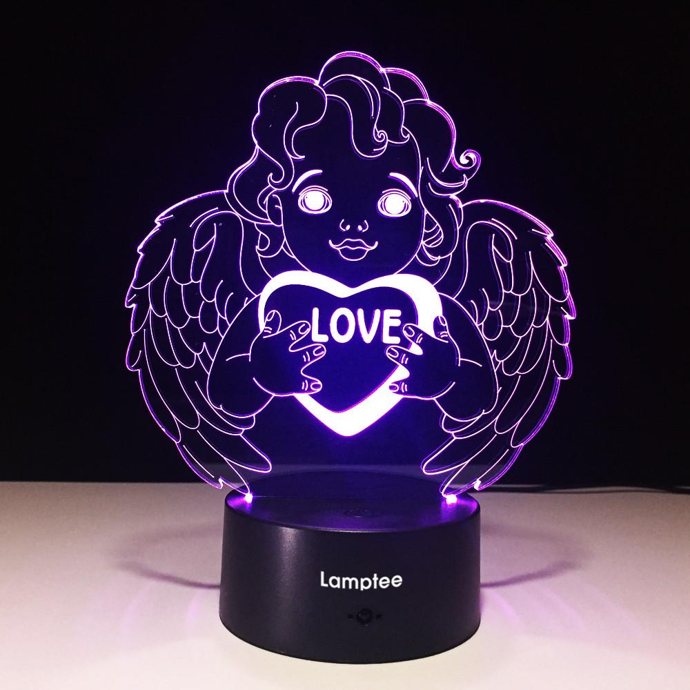 Festival Creative Love Angel Valentine's Day Mini 3D Illusion Lamp Night Light 3DL595