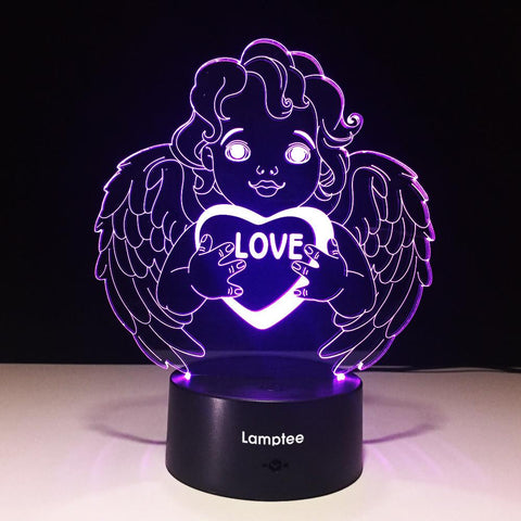 Image of Festival Creative Love Angel Valentine's Day Mini 3D Illusion Lamp Night Light 3DL595