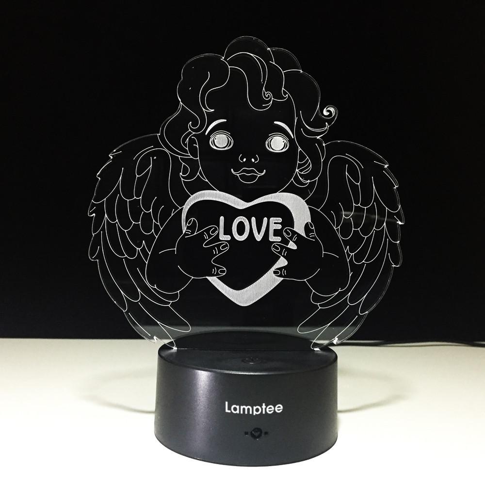 Festival Creative Love Angel Valentine's Day Mini 3D Illusion Lamp Night Light 3DL595