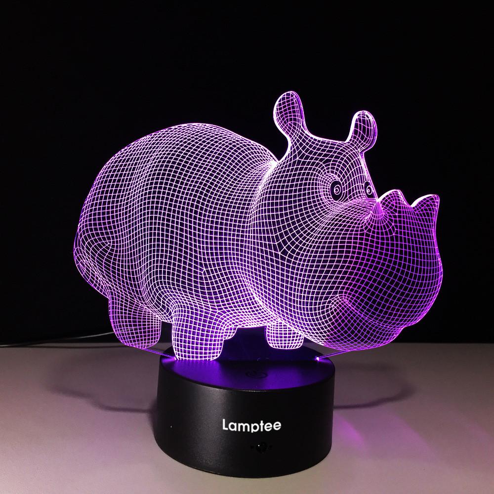 Animal Hippo Shape 3D Illusion Lamp Night Light 3DL596
