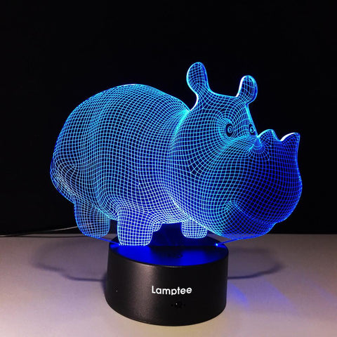 Image of Animal Hippo Shape 3D Illusion Lamp Night Light 3DL596