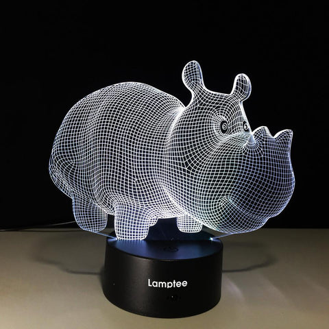 Image of Animal Hippo Shape 3D Illusion Lamp Night Light 3DL596
