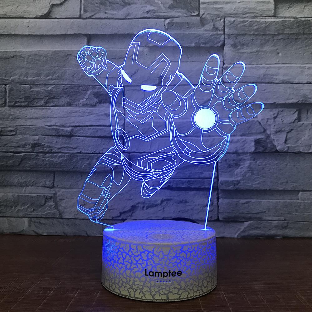 Crack Lighting Base Anime Iron Man Shape 3D Illusion Lamp Night Light 3DL625
