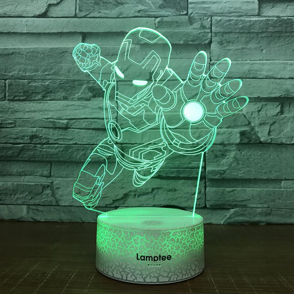 Crack Lighting Base Anime Iron Man Shape 3D Illusion Lamp Night Light 3DL625