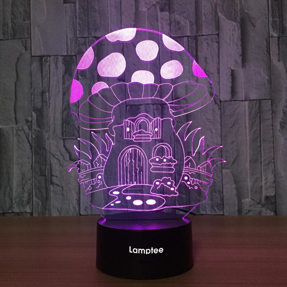 Other Cute Fairy Mushroom House 3D Illusion Lamp Night Light 3DL676