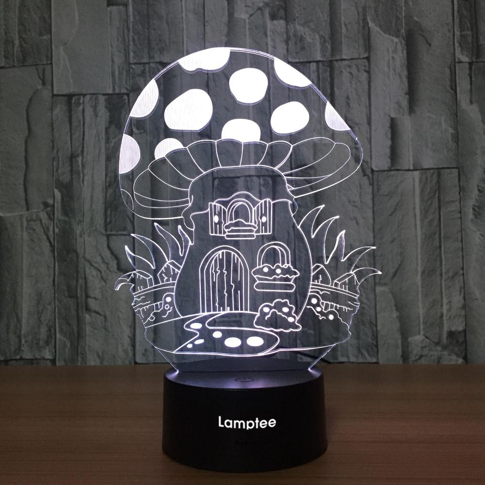 Other Cute Fairy Mushroom House 3D Illusion Lamp Night Light 3DL676