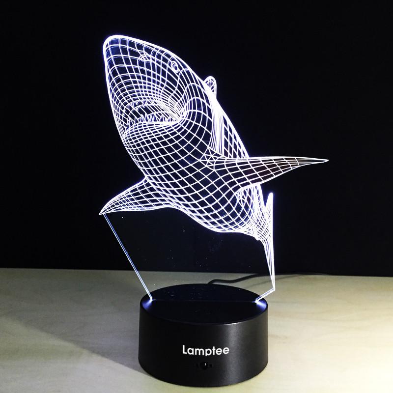 Animal Cool Shark Shaped 3D Illusion Night Light Lamp 3DL073