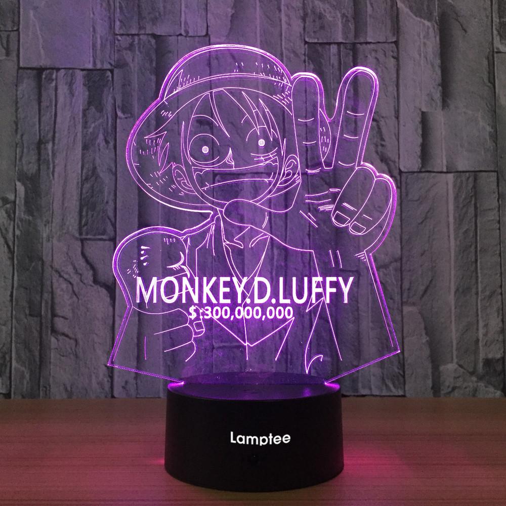 Anime One Piece Monkey D Luffy Figure 3D Illusion Lamp Night Light 3DL732
