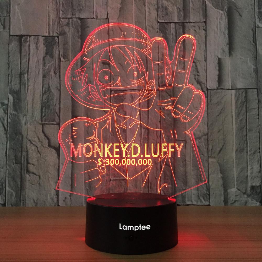 Anime One Piece Monkey D Luffy Figure 3D Illusion Lamp Night Light 3DL732