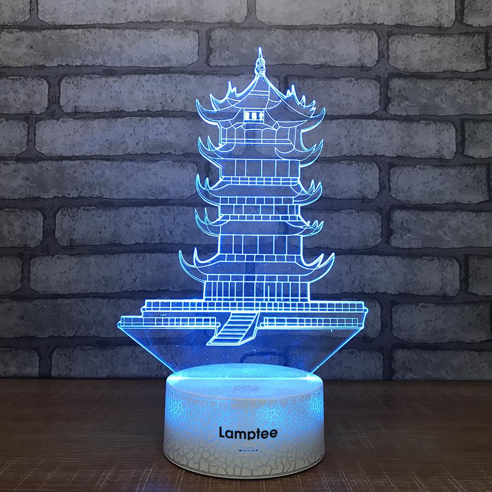 Crack Lighting Base Building Chinese Leifeng Pagoda Shape 3D Illusion Lamp Night Light 3DL758