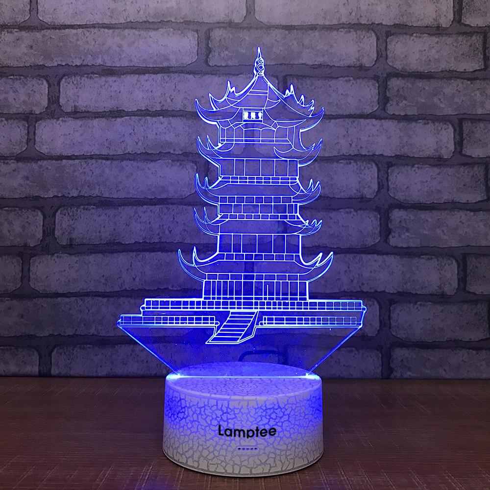 Crack Lighting Base Building Chinese Leifeng Pagoda Shape 3D Illusion Lamp Night Light 3DL758