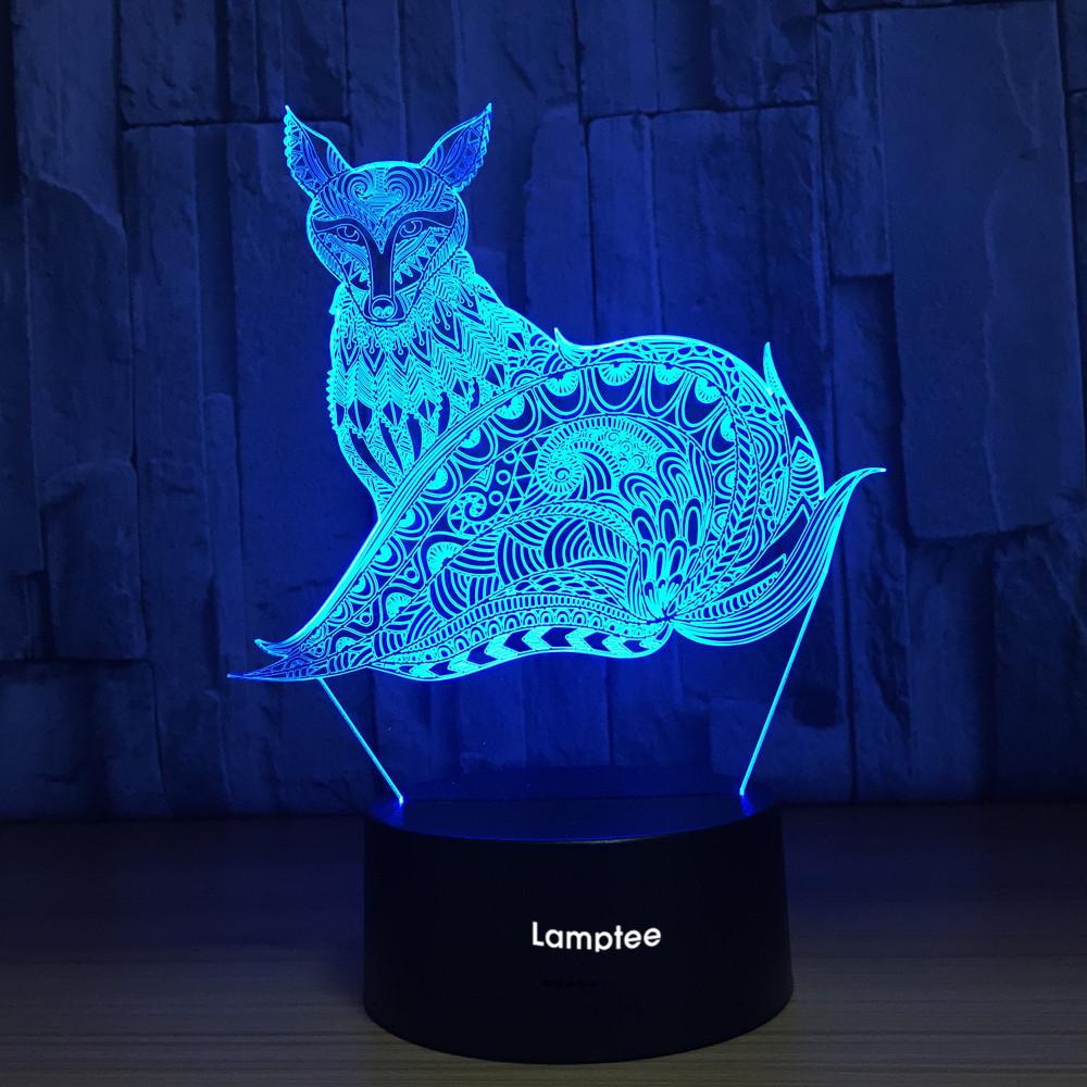 Animal Fox Visual 3D Illusion Lamp Night Light 3DL763