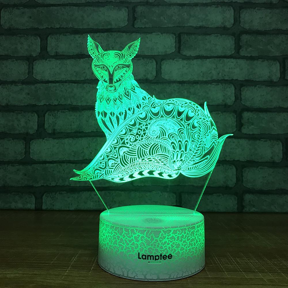 Crack Lighting Base Animal Fox Visual 3D Illusion Lamp Night Light 3DL763