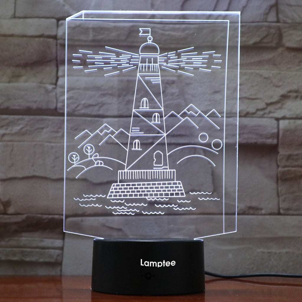 Building Cartoon Creative Lighthouse 3D Illusion Lamp Night Light 3DL795