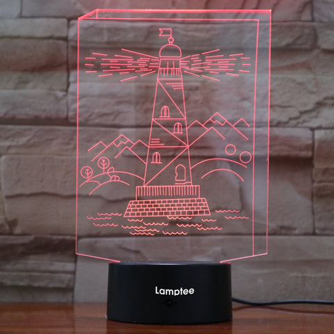 Image of Building Cartoon Creative Lighthouse 3D Illusion Lamp Night Light 3DL795
