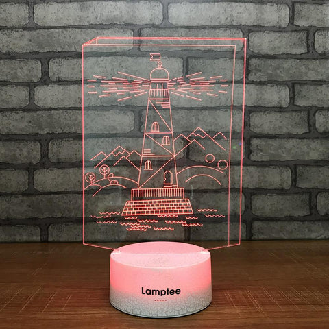 Image of Crack Lighting Base Building Cartoon Creative Lighthouse 3D Illusion Lamp Night Light 3DL795